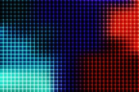 Abstract grid of glowing squares in cyan blue purple and red gradients back.. Stock Illustration