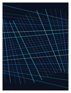Abstract grid of intersecting lines in shades of blue and teal on dark back.. Illustrazione stock