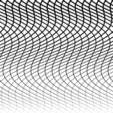 Abstract grid, mesh of wavy, distorted lines pattern. Black and white, monoch Stock Illustration