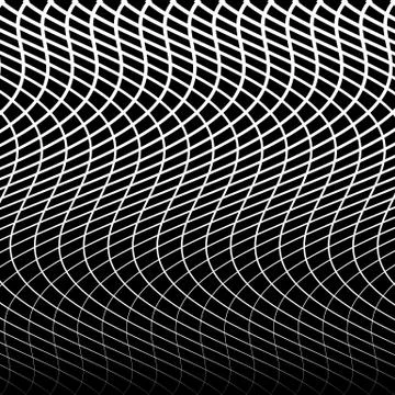 Abstract grid, mesh of wavy, distorted lines pattern. Black and white, monoch Stock Illustration