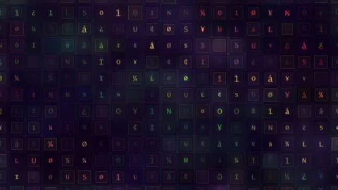 Abstract Grid of Multicolored Symbols On Dark Neon Background Видео 308191383