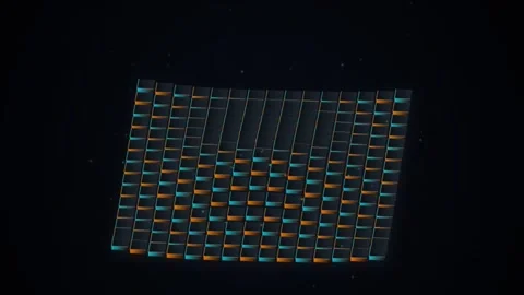 Abstract grid of oscillating cubes displaying digital data flow motion back.. 動画素材 343558842