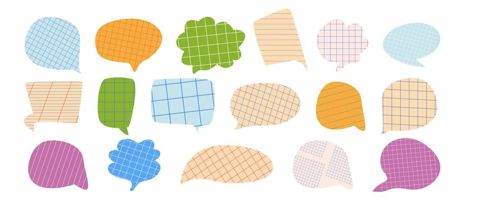 Abstract grid paper speech bubbles with torns. Stock Illustration