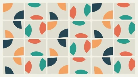 Abstract grid pattern with colorful geometric shapes on a neutral background 库存影片 336262434