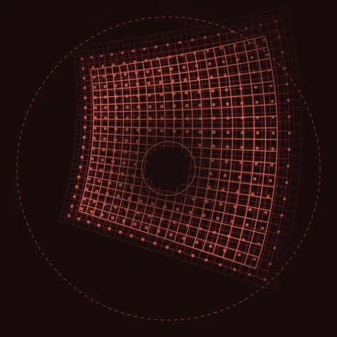 Abstract Grid Pattern with Glowing Dots and Circles on Dark Background Stock Footage 347811943