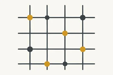 Abstract grid pattern with orange and black dots on a light background Stock Illustration