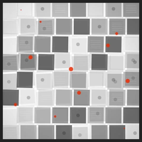 Abstract Grid Pattern with Orange Dots and Red Square Stock Footage 347260554