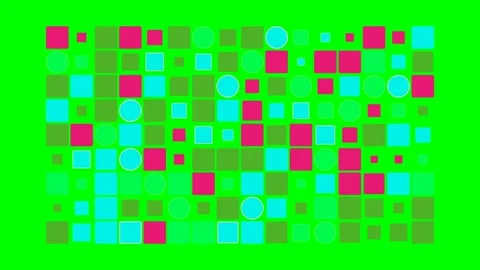Abstract grid pattern with vibrant geometric shapes on a green background Stock Footage 340263285