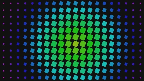 Abstract grid of rotating squares with a vibrant rainbow color gradient Video stock 335117392