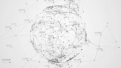Abstract Grid Sphere Rotating in Digital Space with Multiple Connections and Stock-Footage 128739328