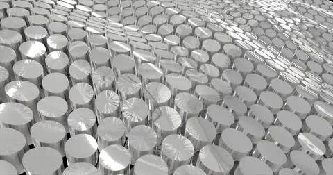 Abstract grid of waves of round circles of cylinders of metal coins from st.. Stock Illustration