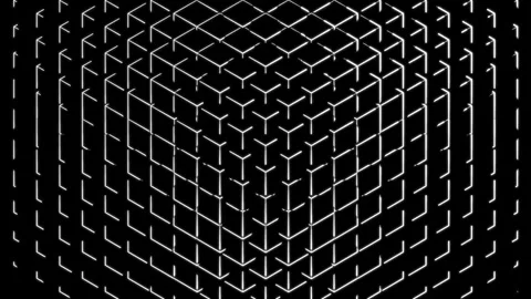 Abstract grid of white cubes seamless loop on dark background, technology visual Stock Footage 340137634