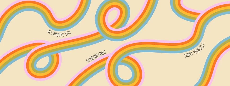 Abstract groovy rainbow stripes pattern. Vintage 70s style background with .. Stock Illustration