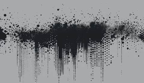 Abstract grunge background with black ink splashes and halftone dot patterns on イラスト素材