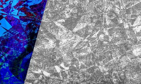 Abstract grunge background featuring a diagonal split with vibrant blue and red Stock Illustration