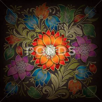 Abstract grunge background with floral ornament Stock Illustration