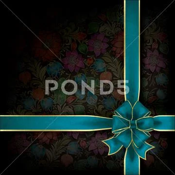 Abstract grunge background with gift ribbon and floral ornament Stock Illustration