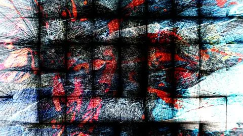 Abstract grunge background with intersecting dark grid lines, distressed texture Stock Illustration