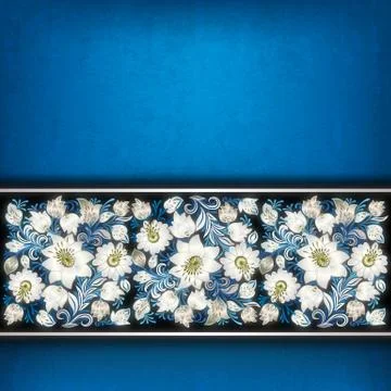 Abstract grunge blue background with spring floral ornament Stock Illustration