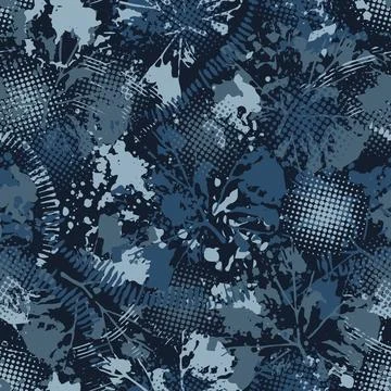 Abstract grunge blue camouflage pattern Stock Illustration