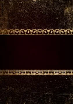 Abstract grunge dark red background with golden patina and frame Stock Illustration