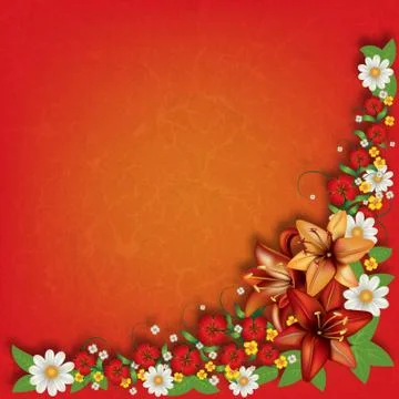 Abstract grunge floral background with spring flowers Stock Illustration