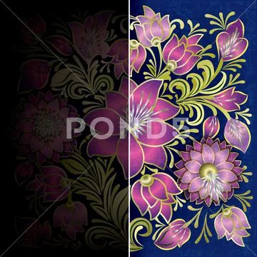 Abstract grunge floral ornament on blue Stock Illustration