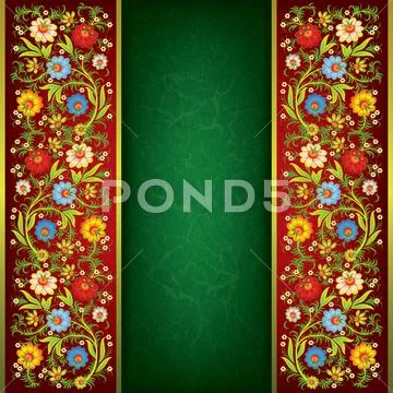 Abstract grunge floral ornament with color flowers Stock Illustration