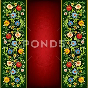 Abstract grunge floral ornament with color flowers Stock Illustration