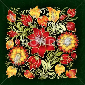 Abstract grunge floral ornament on green Stock Illustration