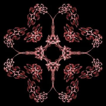 Abstract grunge red floral pattern isolated on black background. Rough noise  Stock Illustration
