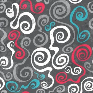 Abstract grunge seamless pattern with curved spirals Illustrazione stock
