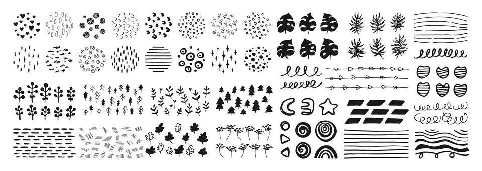Abstract grunge shape doodle object ink set brush scribble curve graphic line Stock Illustration