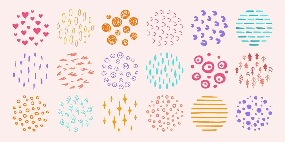 Abstract grunge shape doodle object paint set ink brush scribble curve color Stock Illustration
