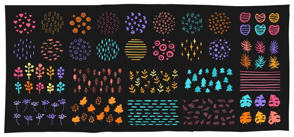 Abstract grunge shape doodle object paint set ink brush scribble curve color Stock Illustration