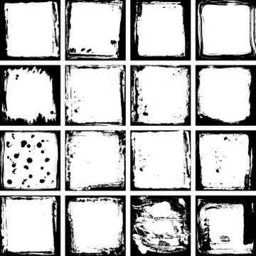 Abstract grunge square frame big collection template set. Black and white Bac Stock Illustration