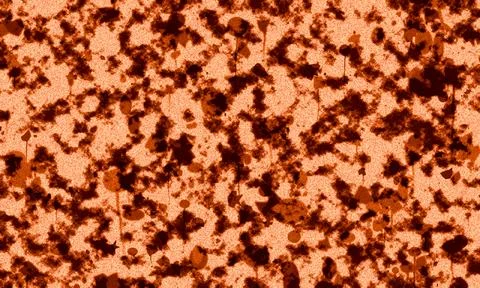 Abstract grunge texture featuring orange and dark brown ink splatters for c.. Foto stock