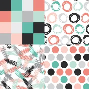 Abstract grunge texture Seamless pattern. polka dot, doodle square, circles.  库存插图
