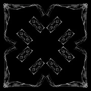 Abstract grunge white floral pattern isolated on black background. Rough nois Illustrazione stock