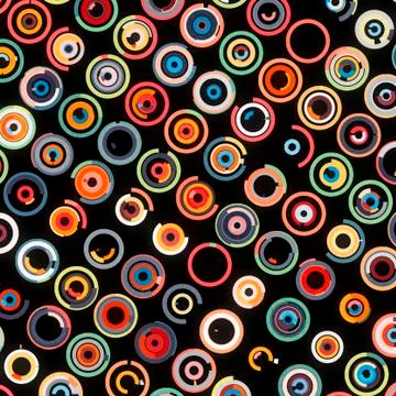 Abstract grungy image of many different circles in warm tones isolated on bla Stock Illustration