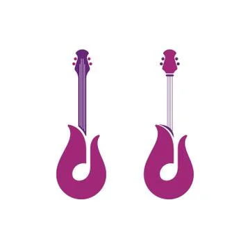 Abstract guitar icons with notes and tulip symbols Stock Illustration