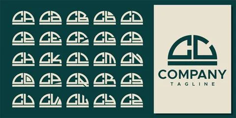 Abstract half circle letter C logo design set. Modern curve CC C letter logo. Stock Illustration