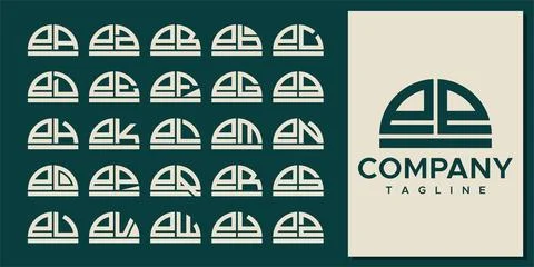 Abstract half circle letter E logo design set. Modern curve EE E letter logo. Stock Illustration