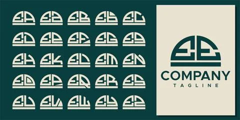 Abstract half circle letter E logo design set. Modern curve EE E letter logo. Stock Illustration