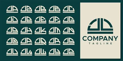Abstract half circle letter J logo design set. Modern curve JJ J letter logo. Stock Illustration