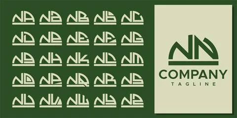 Abstract half circle letter N logo design set. Modern curve NN N letter logo. Stock Illustration