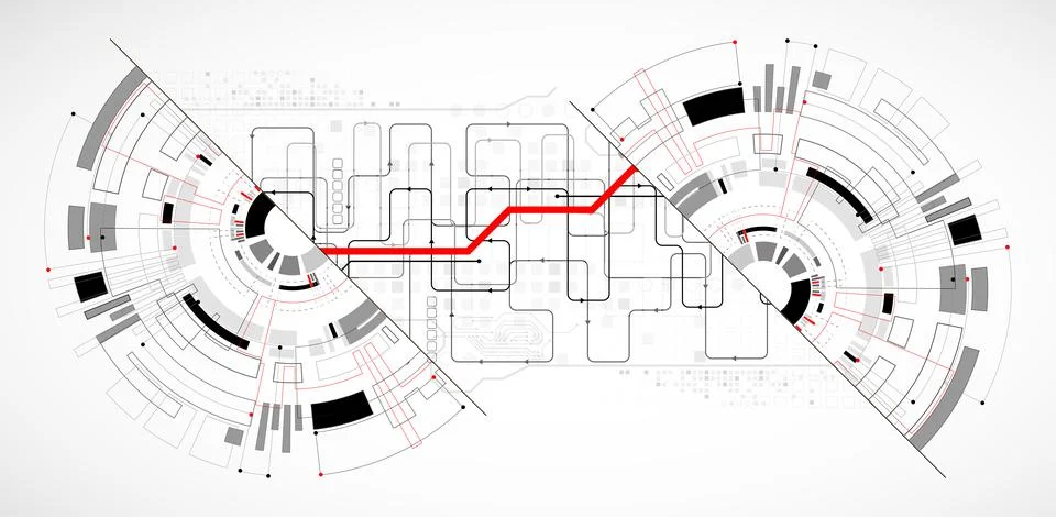 Abstract half-circle technology circuit board. Communication concept. 스톡 일러스트