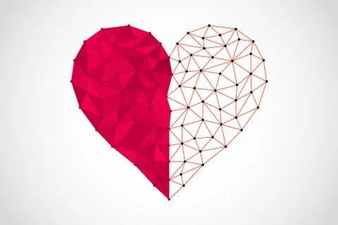 Abstract half full half empty heart icon from lines and triangles, point conn Stock Illustration