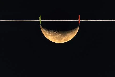 Abstract Half  Moon on Laundry Rope Stock Photos