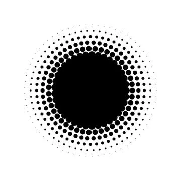 Abstract halftone circle of dots in radial arrangement. Black and white vector Stock Illustration